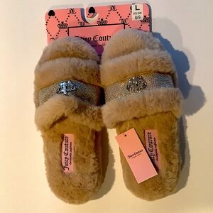 Juicy Couture Faux Fur Slippers Rhinestone Accents 8/9 New